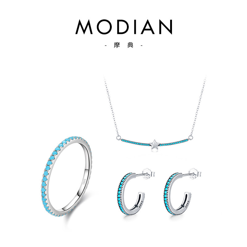 Modian turquoise ring earrings necklace clavicle chain