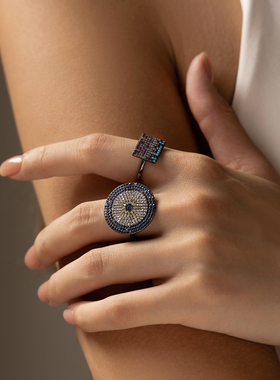 摩典S925纯银满钻复古朋克风戒指