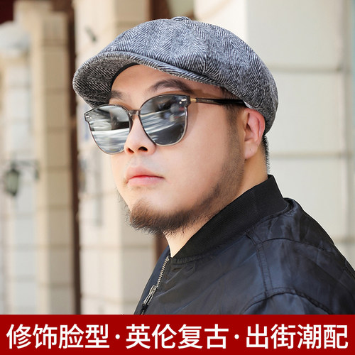 八角帽男大头围帽子潮秋季女大码大号加大大脸特大加深贝雷帽 - 图2