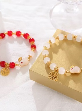 新中式玉兔手链女款小众设计高颜值学生手串闺蜜古风生日礼物手串