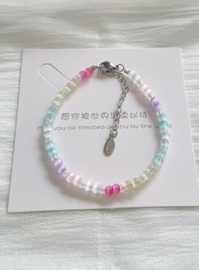 米珠手链钛钢保色水晶马卡龙高颜值手串甜美少女系多巴胺手链手串