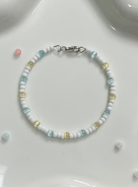 猫眼石串珠手链手串记忆钢圈手工自制多巴胺小清新彩虹米珠手链