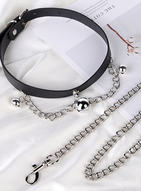 【铃铛项圈系列】欧美流行哥特风格金属链条铃铛项圈皮革项链牵引