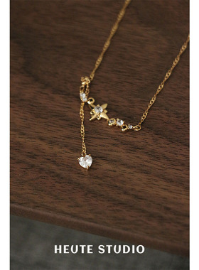 设计师款金色锆石星星流苏项链