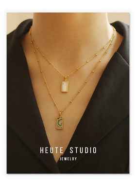 复古贝壳钛钢镀金金项链吊坠