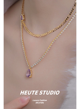 钛钢紫钻项链蛇骨链法式温柔