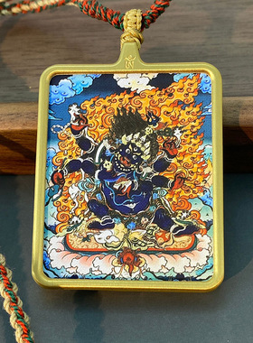 好运藏式描金六臂马哈嘎啦大黑天白财神唐卡画吊坠藏式唐卡方形嘎