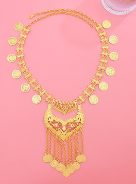 中东迪拜金色钱币镂空爱心项链女
