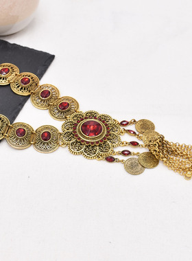 欧美复古夸张长款项链钱币流苏