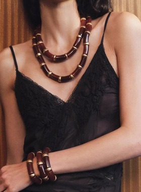 女式双圈ins风气质竹节串珠套装