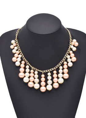 水钻多层长流苏亮色珠珠吊坠项链