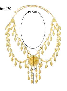 中东阿拉伯金色叶片流苏花朵项链
