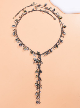 欧美夸张双层链接海螺流苏项链女