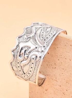 民族风金银色抽象图案开口宽手镯