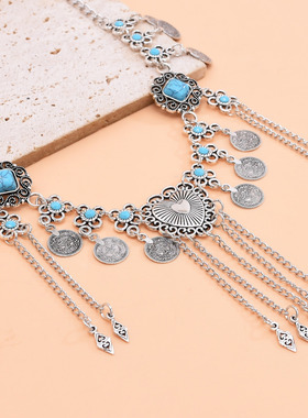 波西米亚复古民族风钱币流苏项链