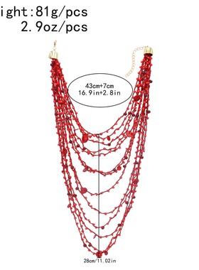 多层叠戴串夹杂小圆形木片珠项链