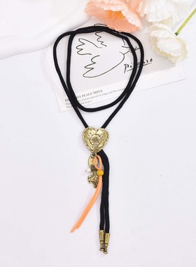 简约合金做旧爱心十字绳子毛衣链