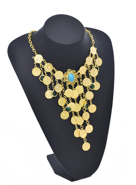 欧美风气质长款项链合金硬币松石