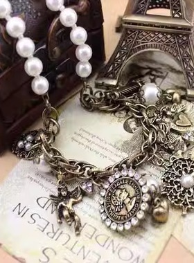 复古风不同图案微镶钻仿珍珠项链