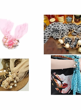 时尚链条彩色珍珠雪纺流苏手链女