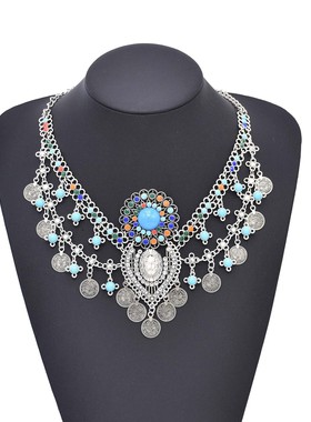 合金蓝色亚克力双层钱币吊坠项链