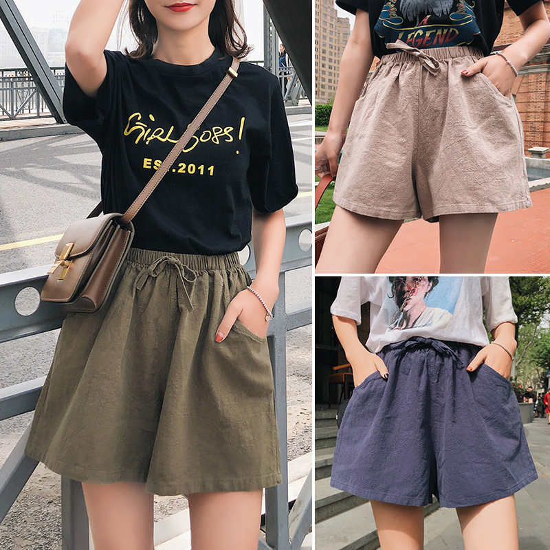 姿梵娜旗舰店新款外穿高腰阔腿韩版显瘦黑色运动休闲短裤女夏宽松大码胖mm0