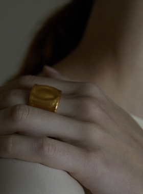 ABOAB925银镀金极简戒指指纹肌理