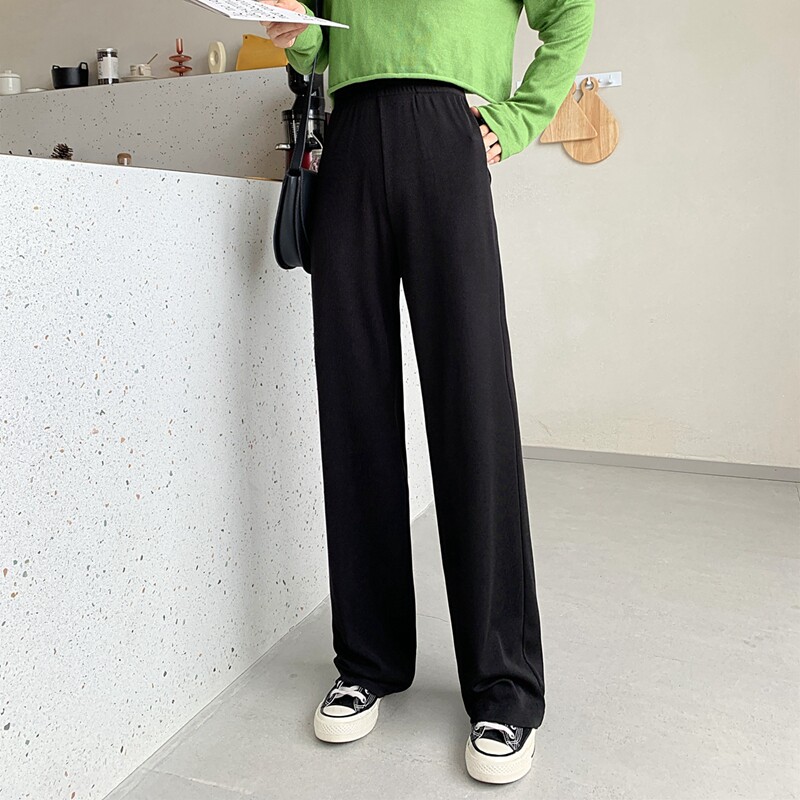 韩版春秋小个子针织垂坠感阔腿裤 梅莉娅休闲裤