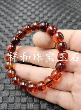 荧光浮盐水人造琥珀老型珠手链
