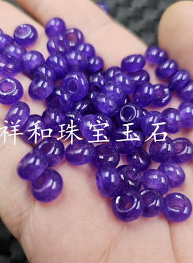 紫色石英岩玉大孔平安扣玉石散珠