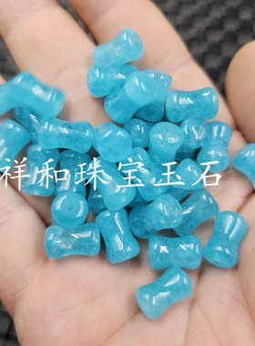 海蓝色竹节玉石散珠蓝水石英岩玉