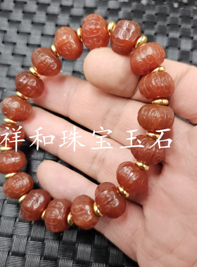 红玛瑙六棱回纹珠玉石手链红玉髓算盘珠手链男女同款手串多棱手饰