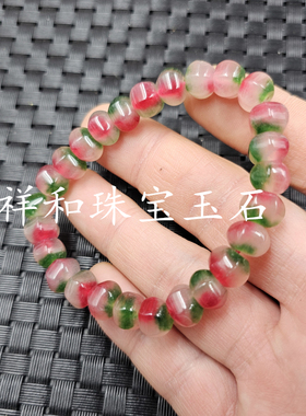 西瓜红多棱珠玉石手链粉色
