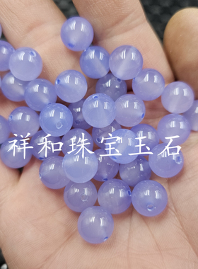 冰紫色玛瑙圆珠玉石散珠紫罗兰
