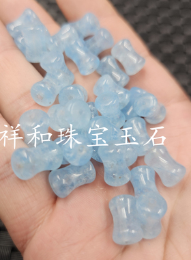 海蓝色竹节玉石散珠蓝色石英岩玉
