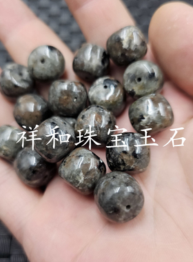 仿古玉石老型珠玉石散珠烟灰色