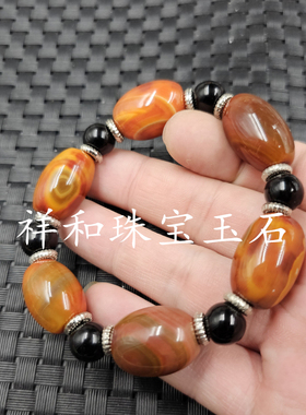 战国黑玛瑙米珠玉石手链