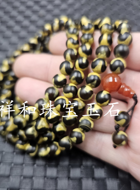 藏式包浆虎牙天珠圆珠玉石手链