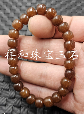 石英岩玉老型珠玉石手链红糖色