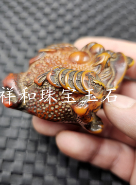 人造蜜蜡金蝉手把件橘红色仿古