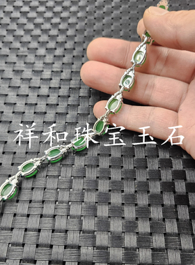 碧绿色蛋面玉石手链菠菜绿