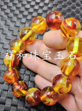 冰种血丝琥珀圆珠手链人造