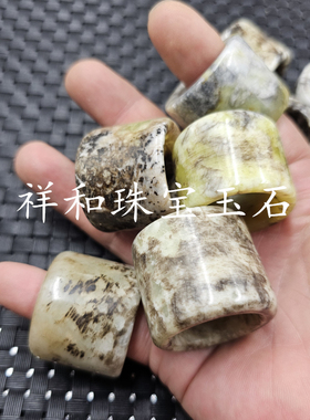 仿古岫玉玉石扳指古铜色黑色