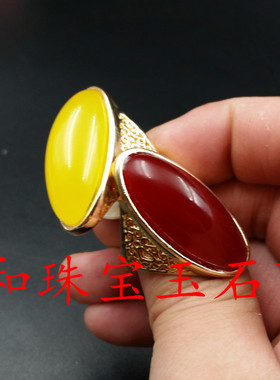 高档精美蜜蜡琥珀戒指鸡血红