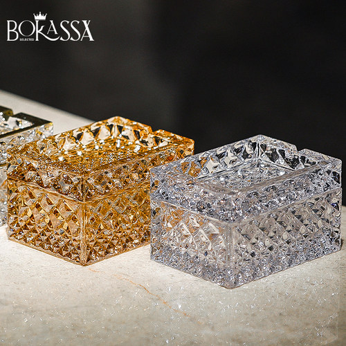 简约水晶玻璃烟灰缸带盖子防飞灰北欧风格家用客厅办公室高档烟盒 - 图0