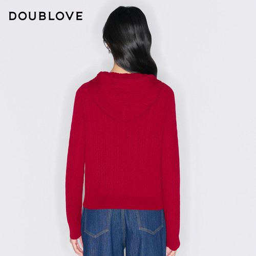【舒软针织控】羊毛针织衫甜美连帽毛衣DOUBLOVE贝爱2026春季新款 - 图0