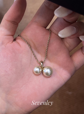 七与新品【摩卡樱桃】高品限定长项链秋冬咖啡金珍珠毛衣链女