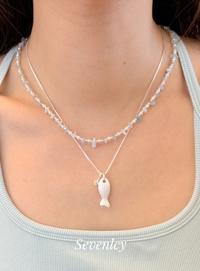 新品【仲夏海风】温柔雾蓝水晶珍珠串珠项链锁骨链女小众
