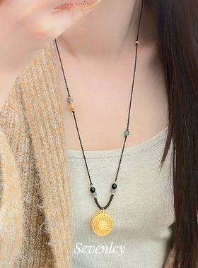 新品【福牌】老钱风新中式吉祥八宝罗盘串珠项链毛衣链