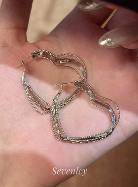 七与 新品【爱心三重奏】高品爆闪显脸小~咖金心形耳圈耳环耳夹女